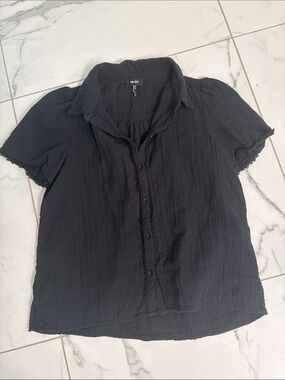 ME + EM Black Cotton Cheesecloth Scalloped Trim Blouse Sz. 8